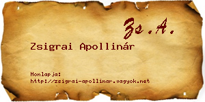 Zsigrai Apollinár névjegykártya